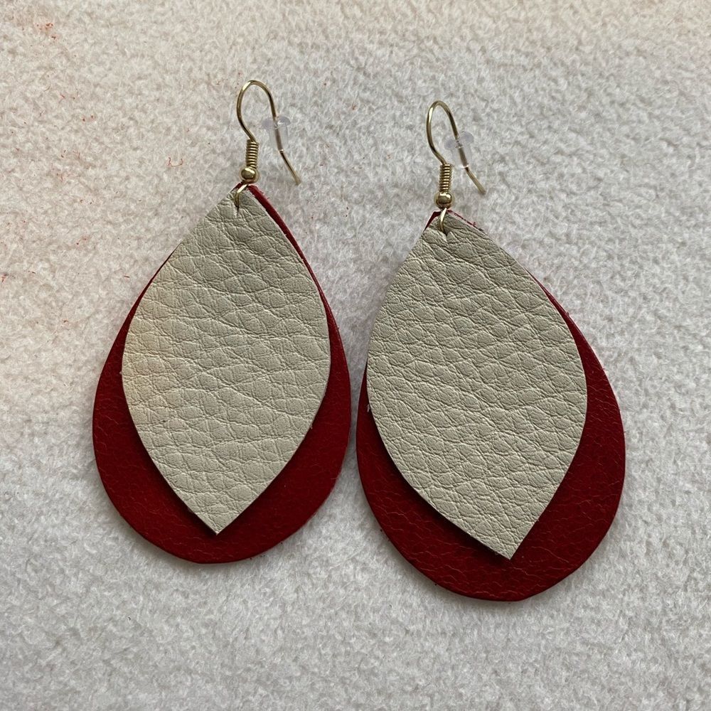 red and‎ white double layer earrings